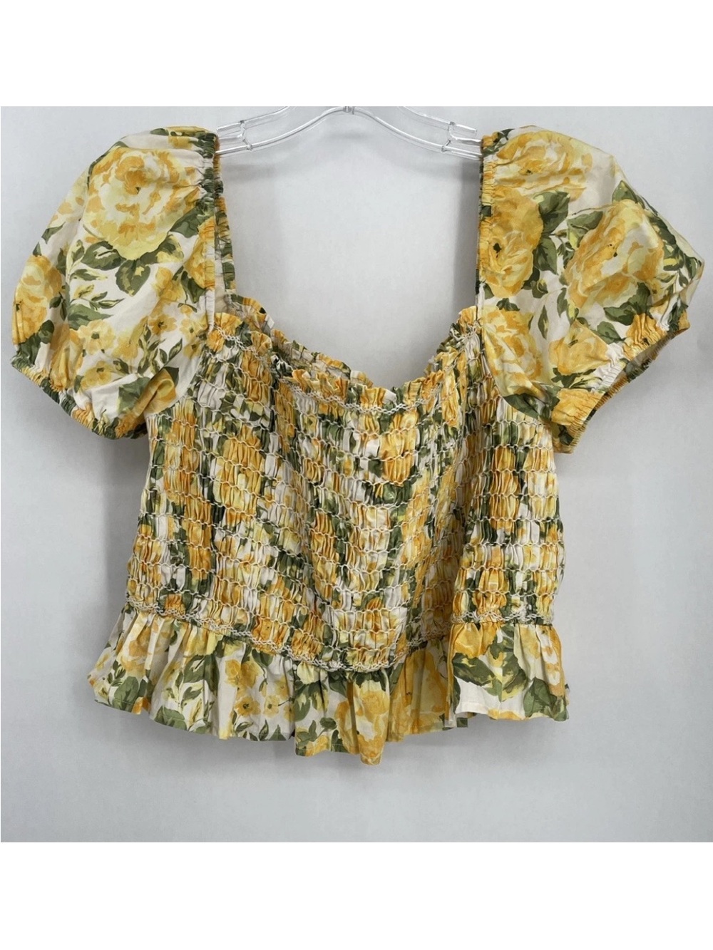 Sézane Charlyne Blouse Andriane Yellow Print Floral Cotton Puff Sleeve Women 46